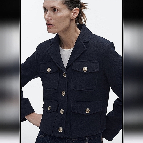 Zara-Cropped Gold Button Jacket-Size S - Picture 7 of 17